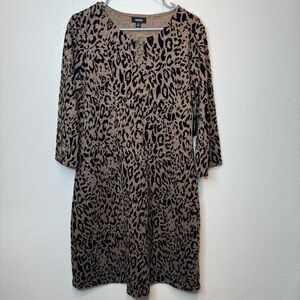 Tacera Leopard 3/4 Sleeve Dress Metal Ring Neck Detail Velour Spots Size Large